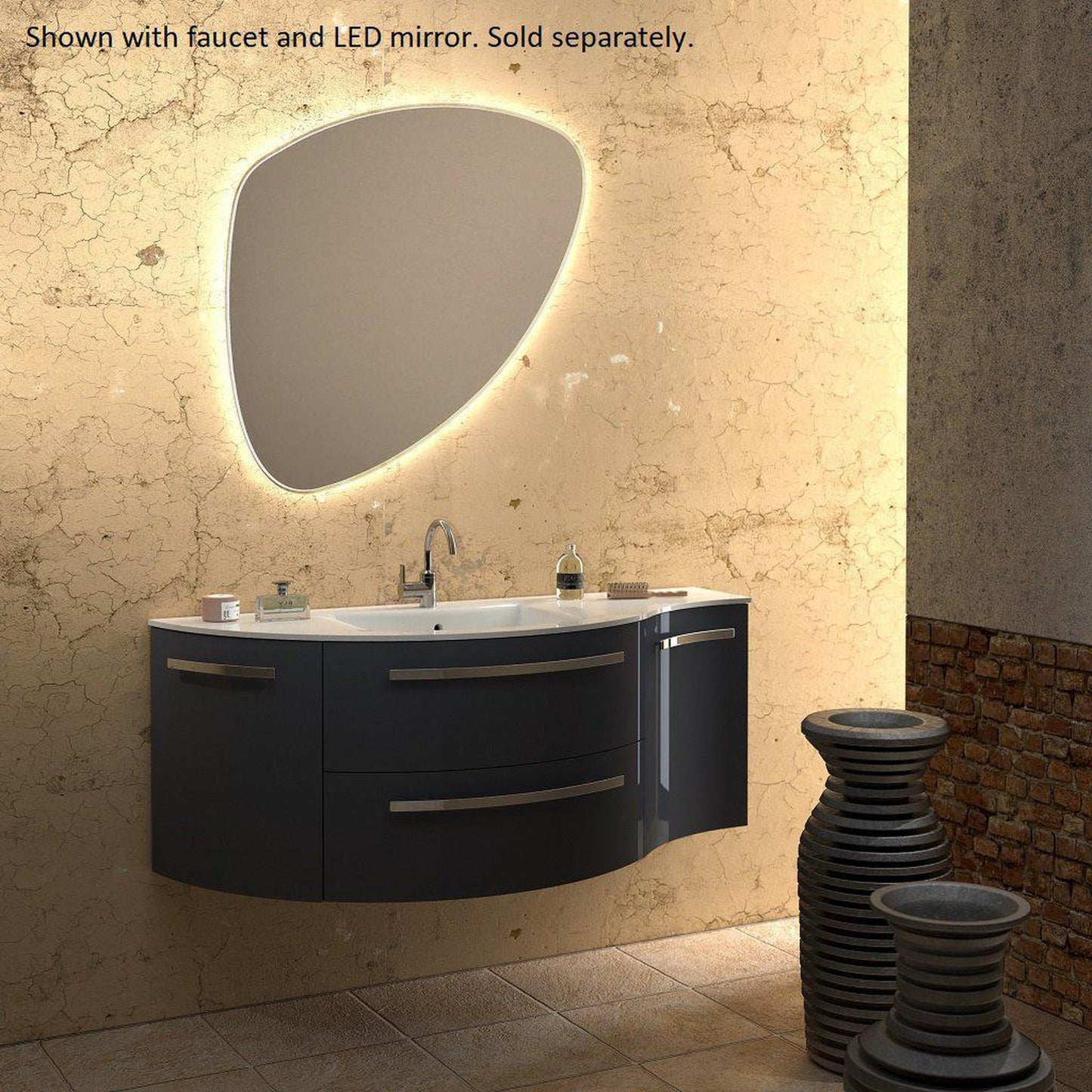 LaToscana Ameno 52" Blue Distante Wall-Mounted Vanity Set With Left Rounded & Right Concave Cabinets