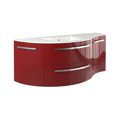 LaToscana Ameno 52" Red Wall-Mounted Vanity Set With Left Rounded & Right Concave Cabinets