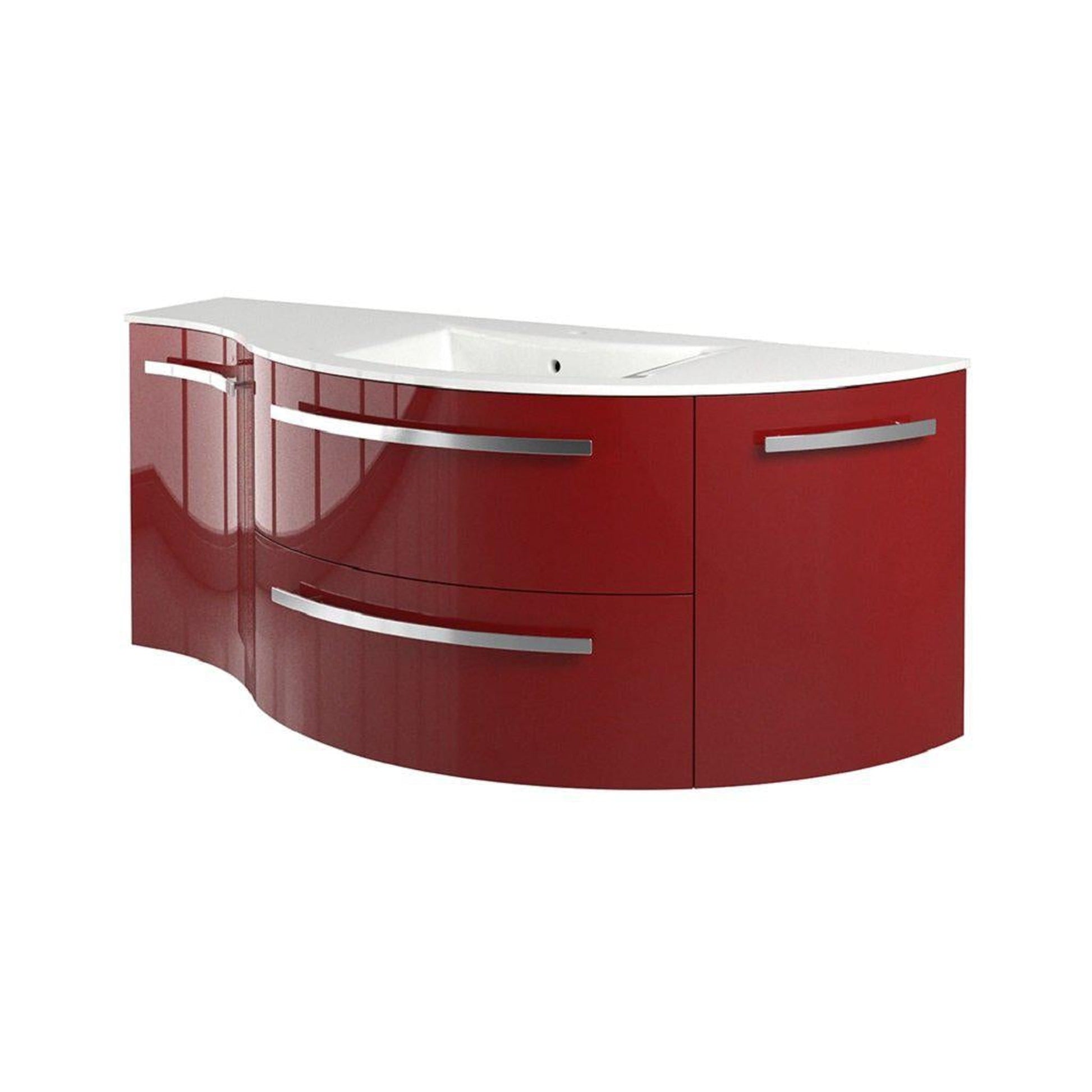 LaToscana Ameno 52" Red Wall-Mounted Vanity Set With Right Rounded & Left Concave Cabinets