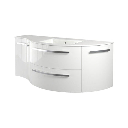 LaToscana Ameno 52" White Wall-Mounted Vanity Set With Right Rounded & Left Concave Cabinets