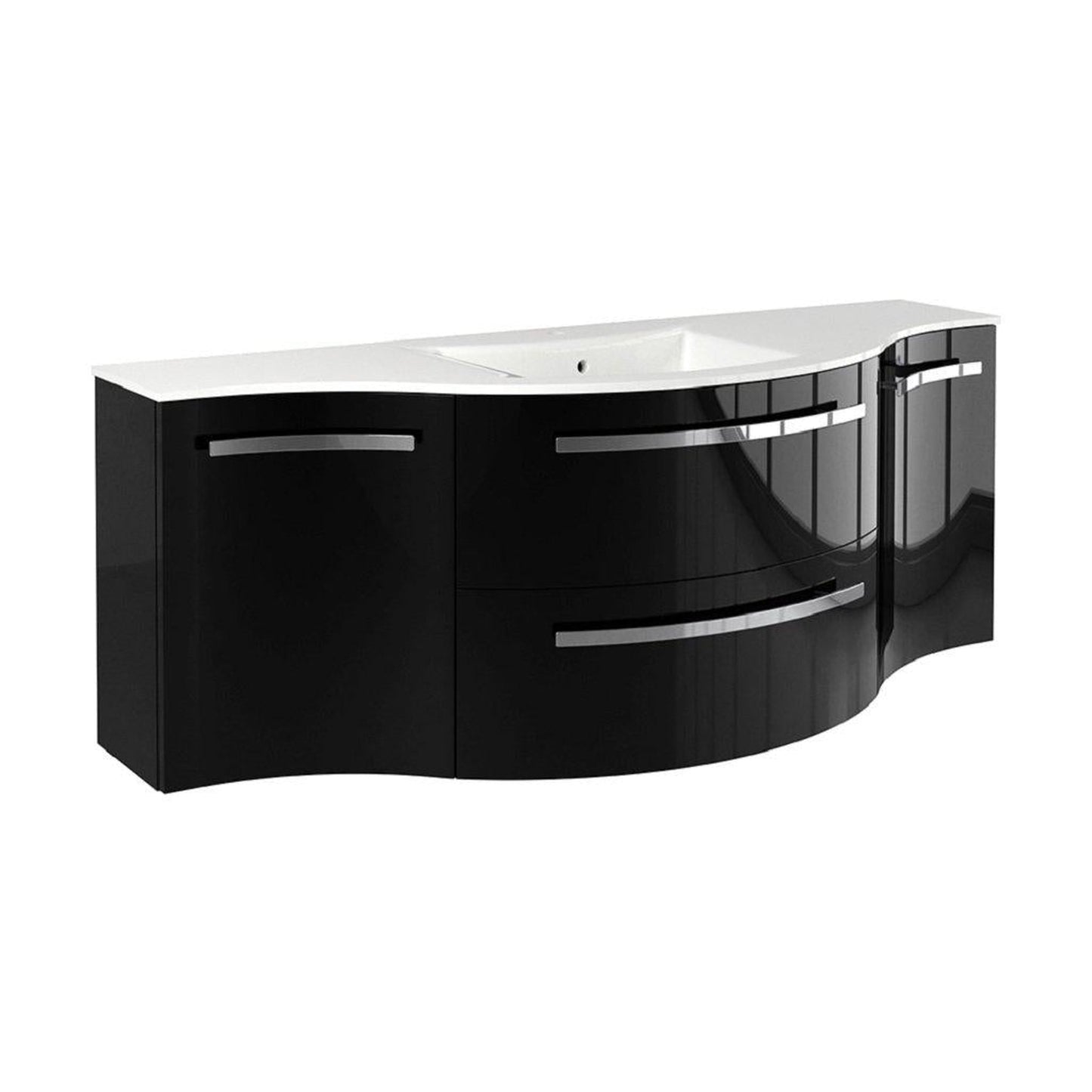 LaToscana Ameno 57" Black Wall-Mounted Vanity Set With Left & Right Concave Cabinets