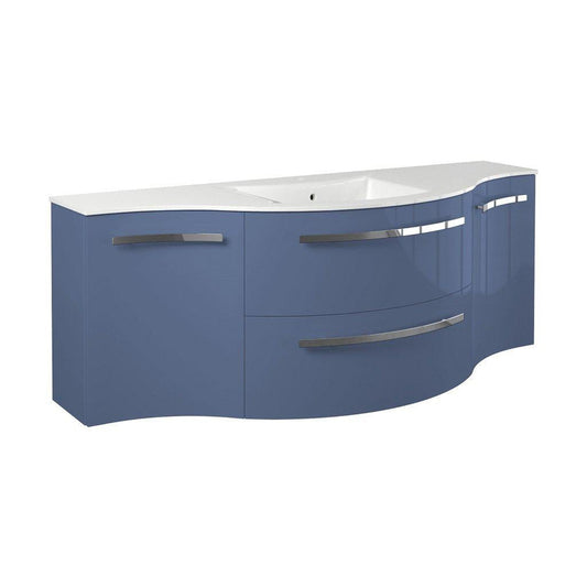 LaToscana Ameno 57" Blue Distante Wall-Mounted Vanity Set With Left & Right Concave Cabinets