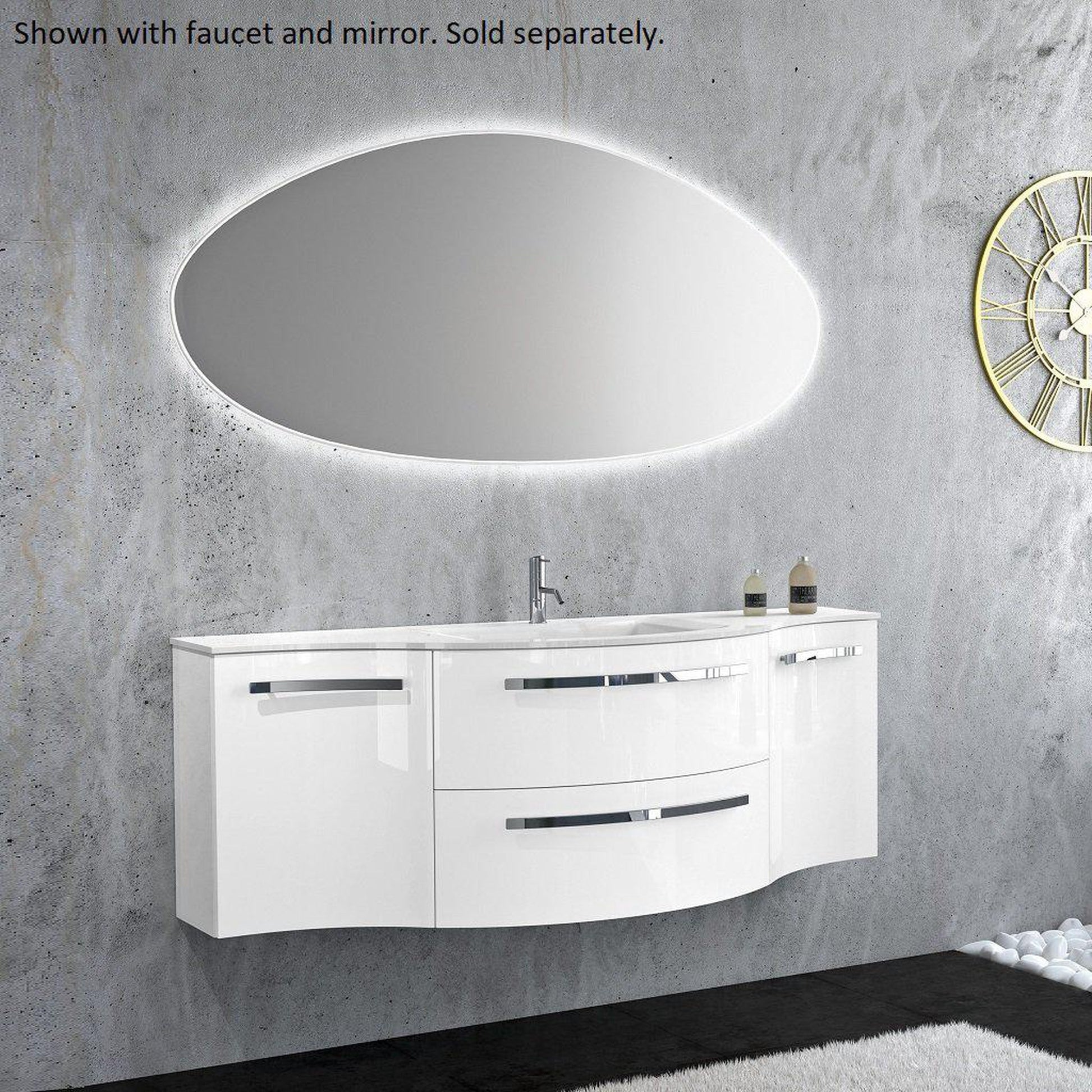 LaToscana Ameno 57" Gray Wall-Mounted Vanity Set With Left & Right Concave Cabinets