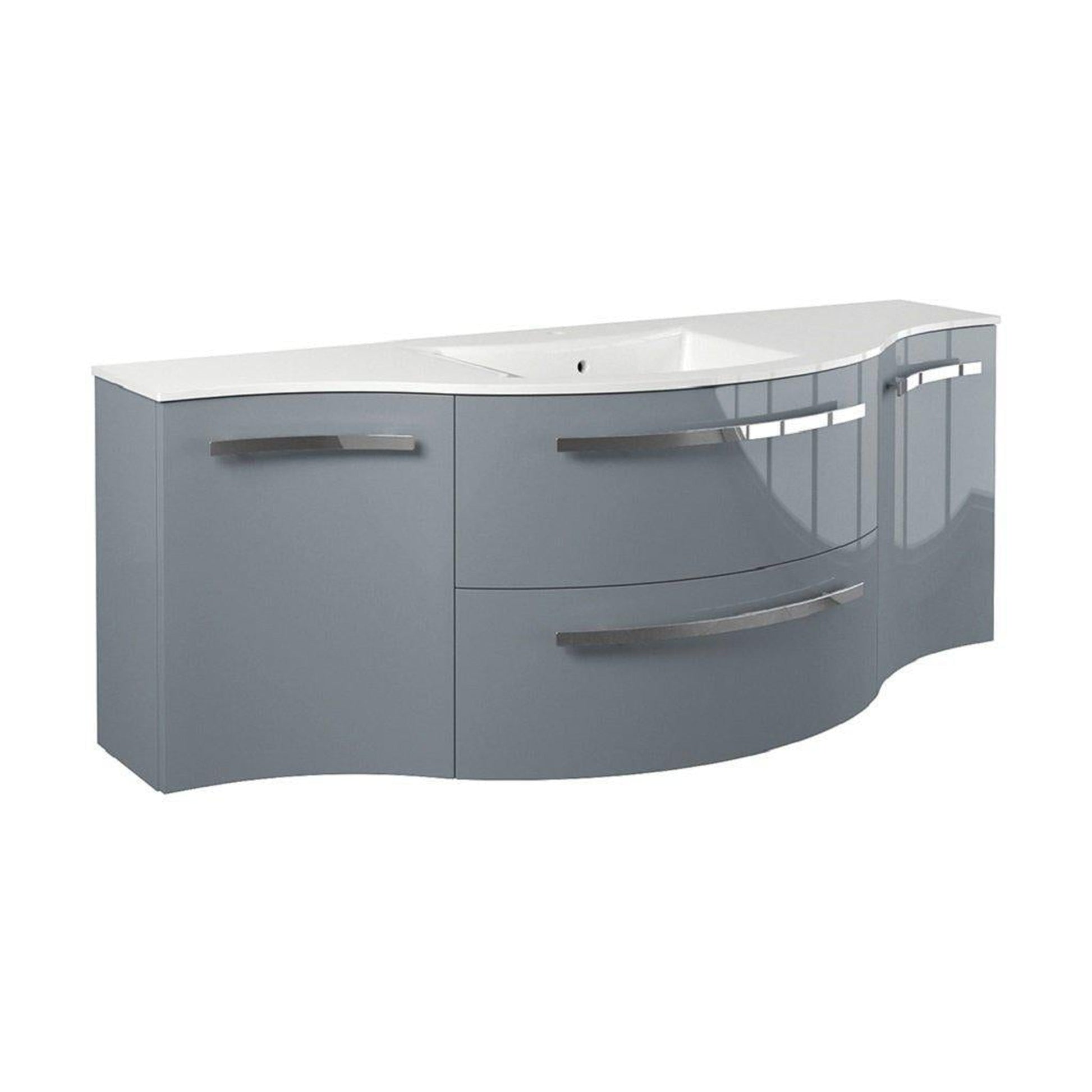 LaToscana Ameno 57" Gray Wall-Mounted Vanity Set With Left & Right Concave Cabinets