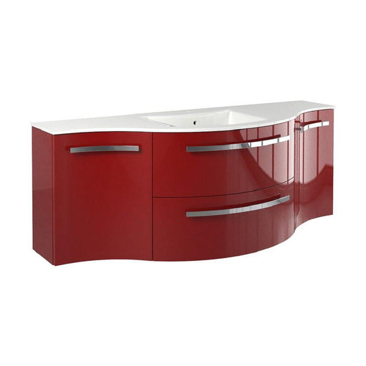 LaToscana Ameno 57" Red Wall-Mounted Vanity Set With Left & Right Concave Cabinets