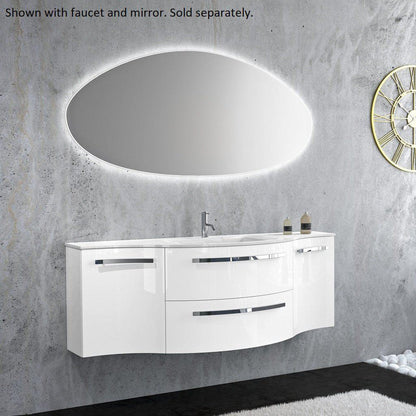 LaToscana Ameno 57" White Wall-Mounted Vanity Set With Left & Right Concave Cabinets
