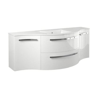 LaToscana Ameno 57" White Wall-Mounted Vanity Set With Left & Right Concave Cabinets