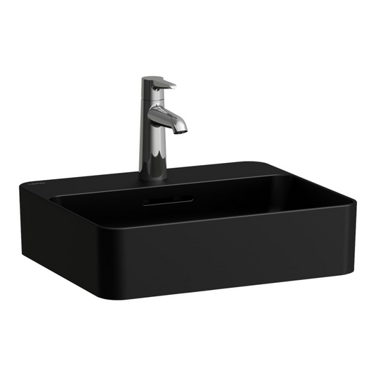 Laufen Val 18" Rectangular Matte Black Countertop Bathroom Sink With Faucet Hole, Without Overflow Slot