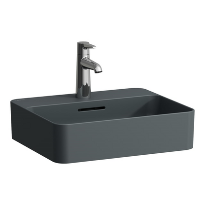 Laufen Val 18" Rectangular Matte Graphite Countertop Bathroom Sink With Faucet Hole, Without Overflow Slot