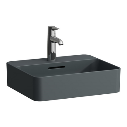 Laufen Val 18" Rectangular Matte Graphite Countertop Bathroom Sink With Faucet Hole