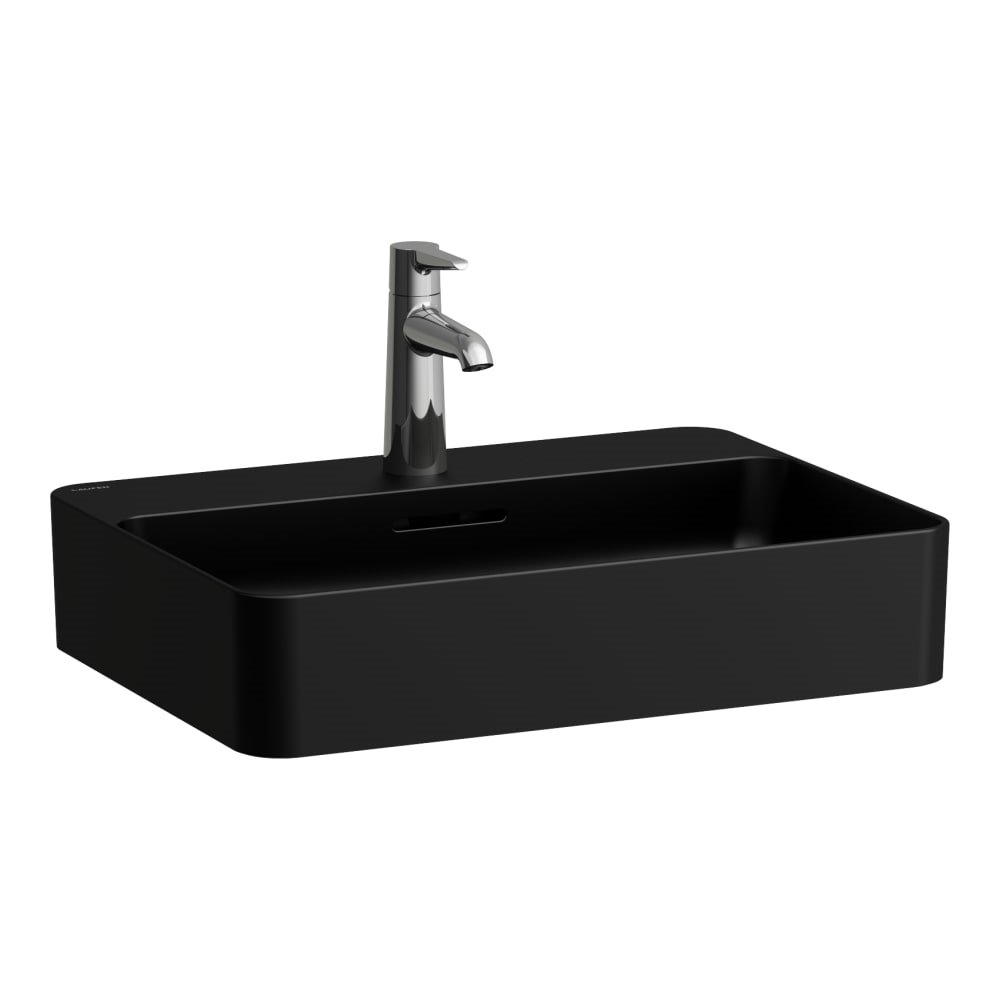 Laufen Val 22" Rectangular Matte Black Countertop Bathroom Sink With Faucet Hole, Without Overflow Slot
