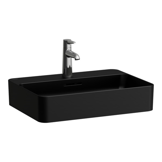 Laufen Val 22" Rectangular Matte Black Countertop Bathroom Sink With Faucet Hole