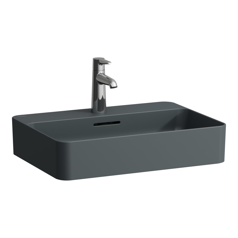 Laufen Val 22" Rectangular Matte Graphite Countertop Bathroom Sink With Faucet Hole, Without Overflow Slot