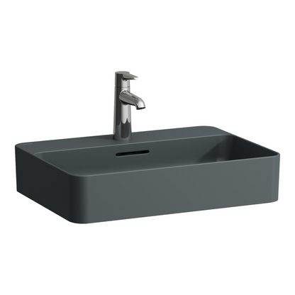 Laufen Val 22" Rectangular Matte Graphite Countertop Bathroom Sink With Faucet Hole