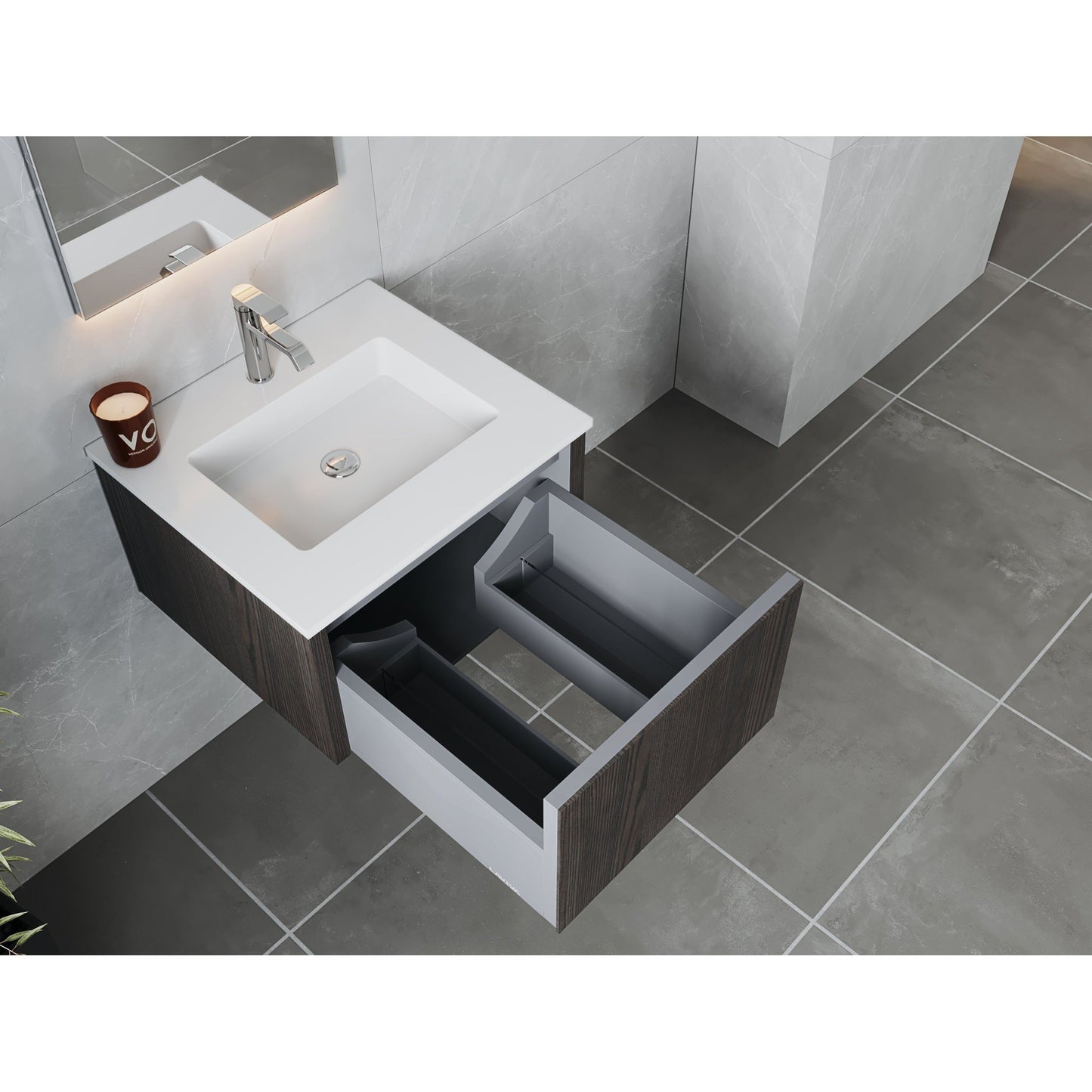 Laviva Legno 24" Carbon Oak Vanity Base and Matte White Solid Surface Countertop With Integrated Sink