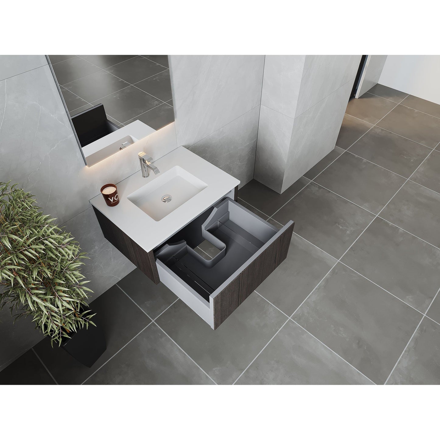 Laviva Legno 30" Carbon Oak Vanity Base and Matte White Solid Surface Countertop With Integrated Sink