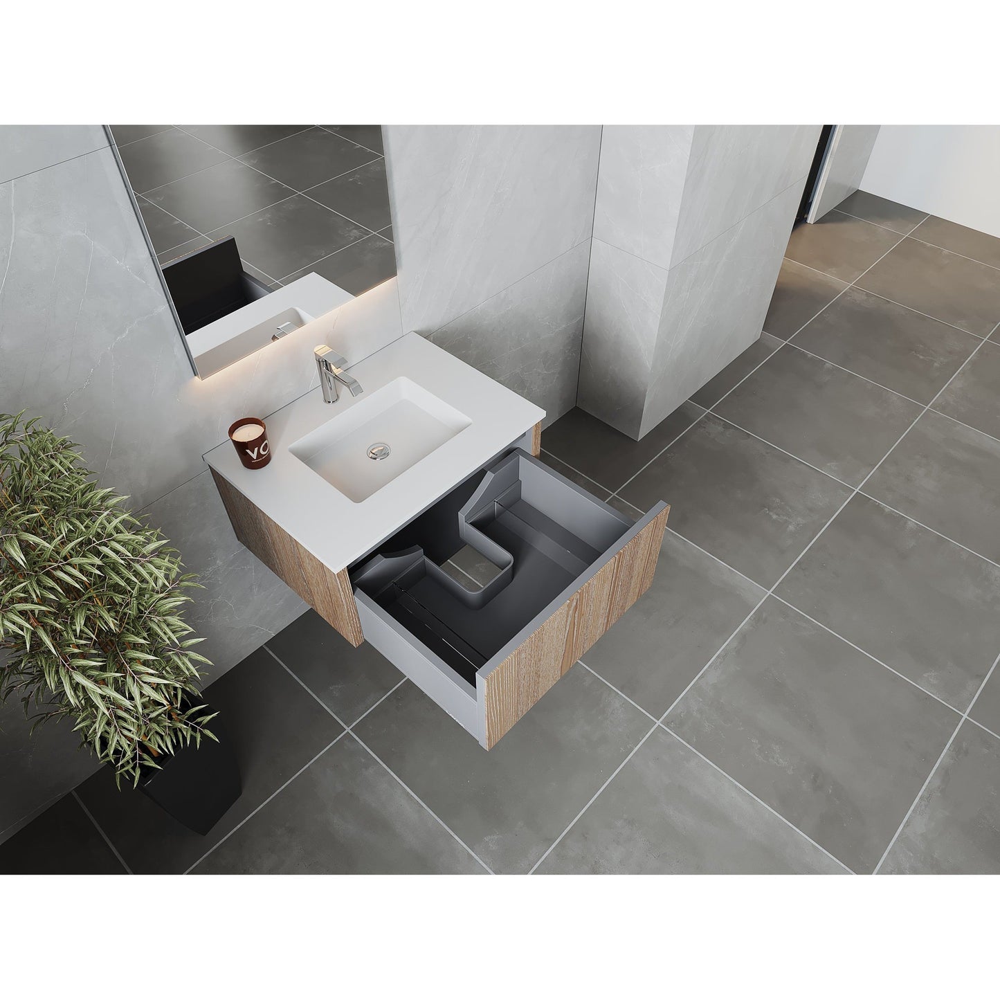 Laviva Legno 30" Weathered Gray Vanity Base and Matte White Solid Surface Countertop With Integrated Sink