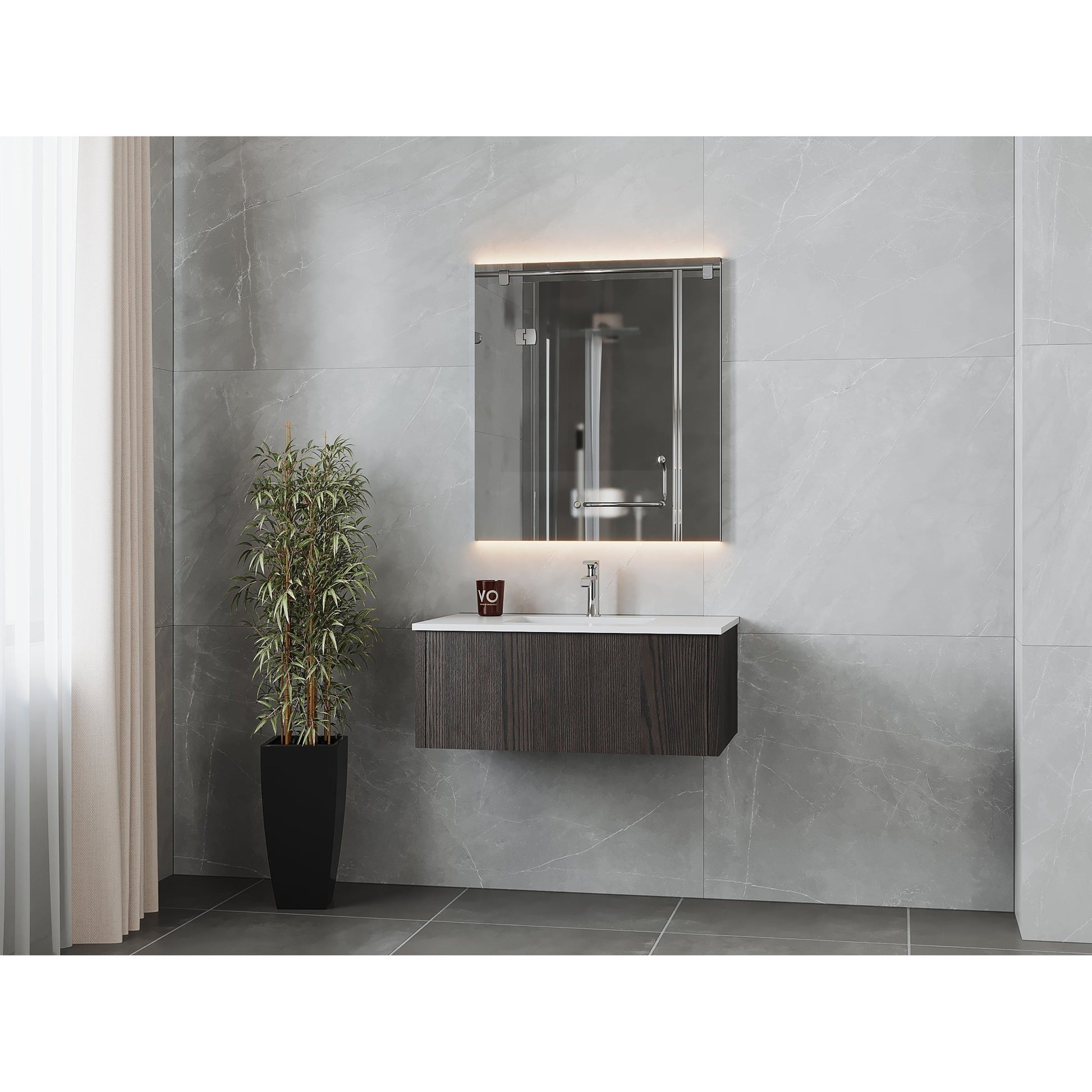 Laviva Legno 36" Carbon Oak Vanity Base and Matte White Solid Surface Countertop With Integrated Sink