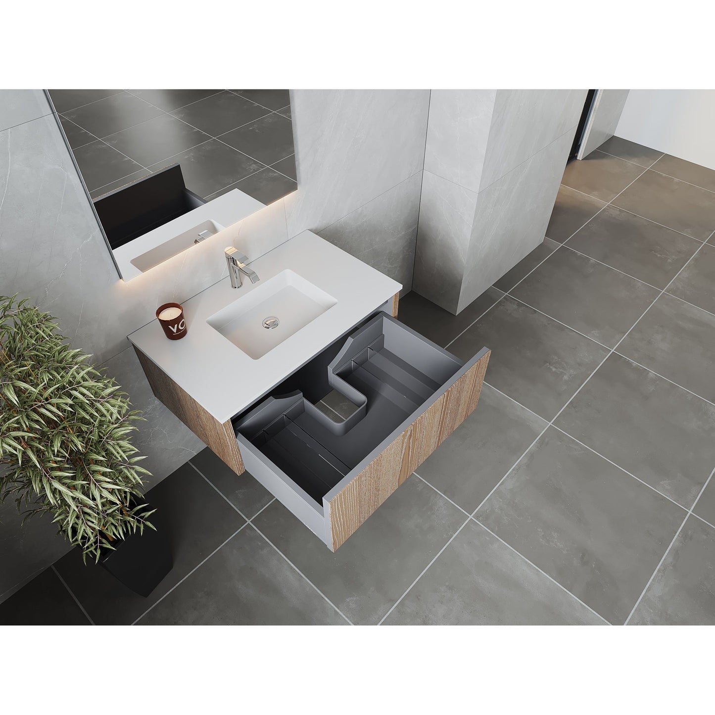 Laviva Legno 36" Weathered Gray Vanity Base and Matte White Solid Surface Countertop With Integrated Sink