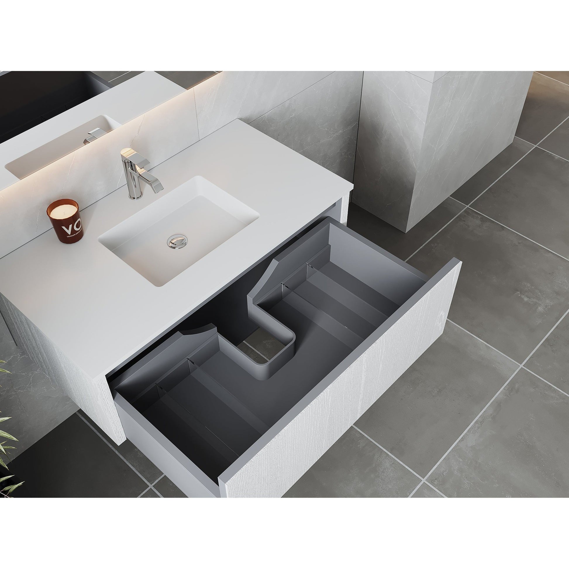 Laviva Legno 42" Alabaster White Vanity Base and Matte White Solid Surface Countertop With Integrated Sink
