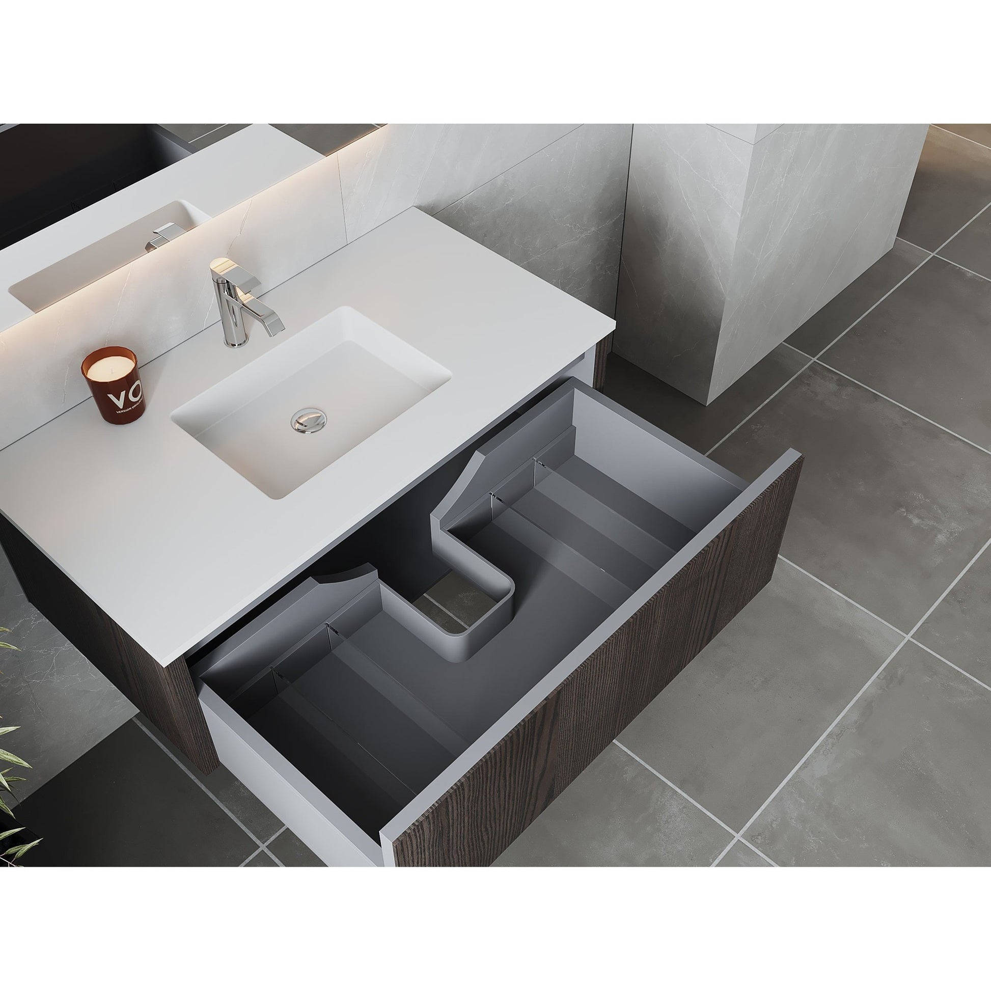 Laviva Legno 42" Carbon Oak Vanity Base and Matte White Solid Surface Countertop With Integrated Sink