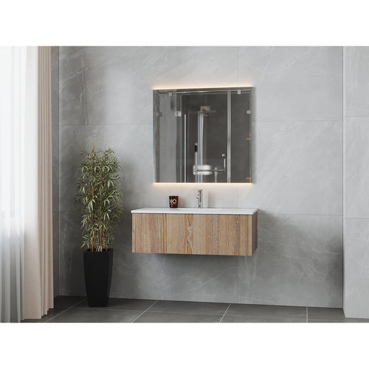 Laviva Legno 42" Weathered Gray Vanity Base and Matte White Solid Surface Countertop With Integrated Sink