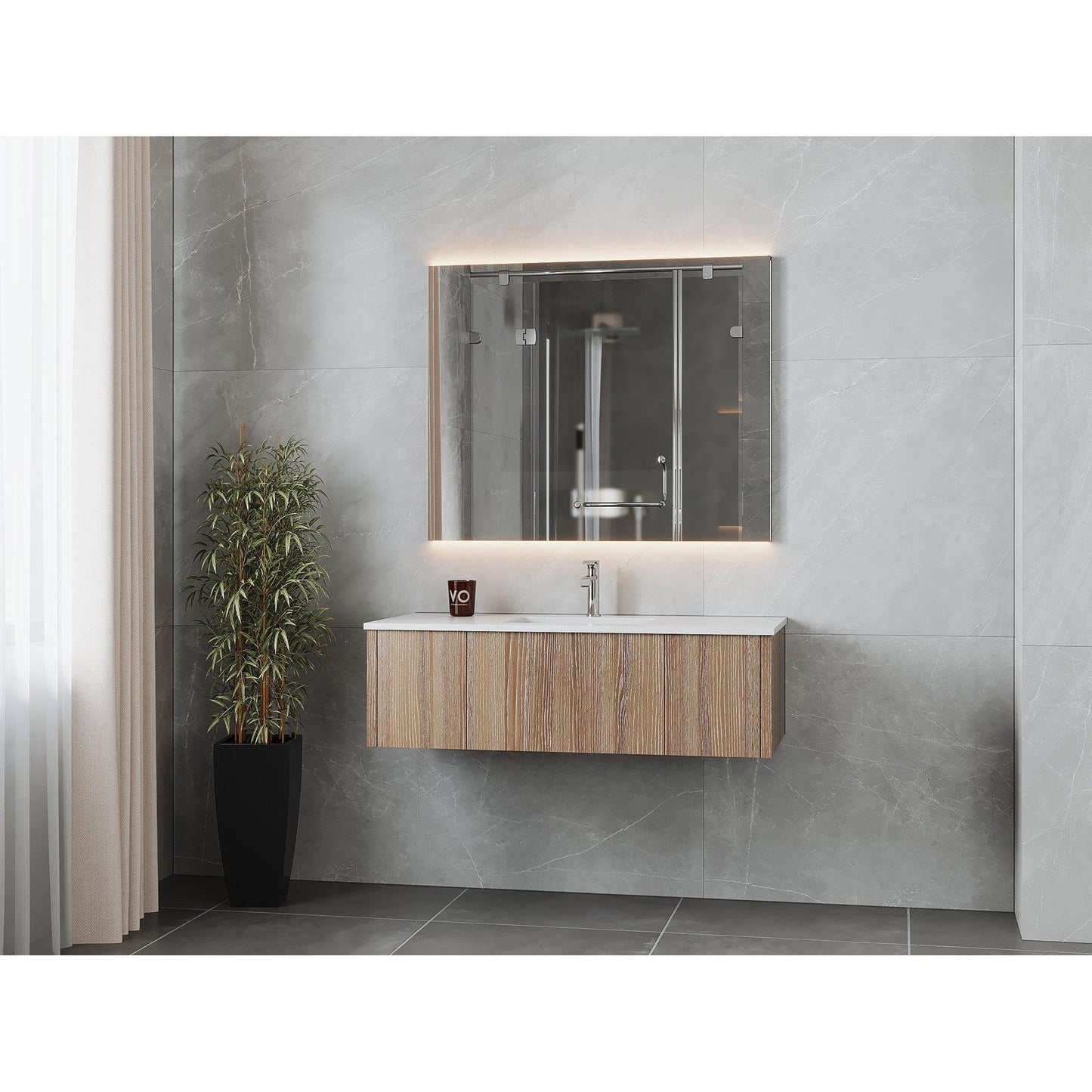 Laviva Legno 48" Weathered Gray Vanity Base and Matte White Solid Surface Countertop With Integrated Sink