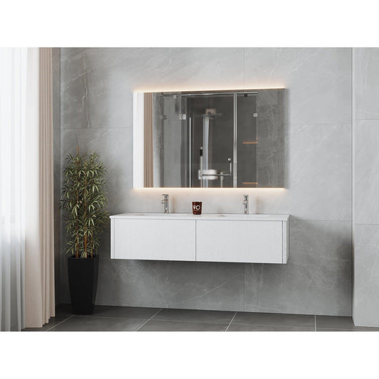 Laviva Legno 60" Alabaster White Vanity Base and Matte White Solid Surface Countertop With Integrated Double Sink