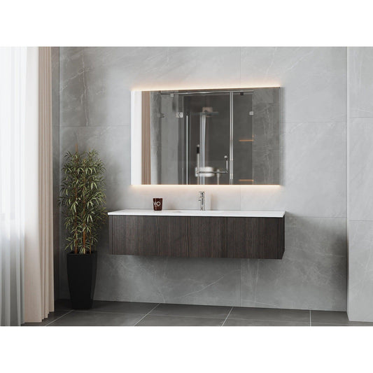 Laviva Legno 60" Carbon Oak Vanity Base and Matte White Solid Surface Countertop With Single Integrated Sink