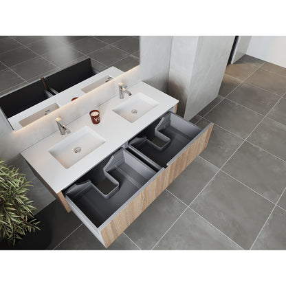 Laviva Legno 60" Weathered Gray Vanity Base and Matte White Solid Surface Countertop With Integrated Double Sink