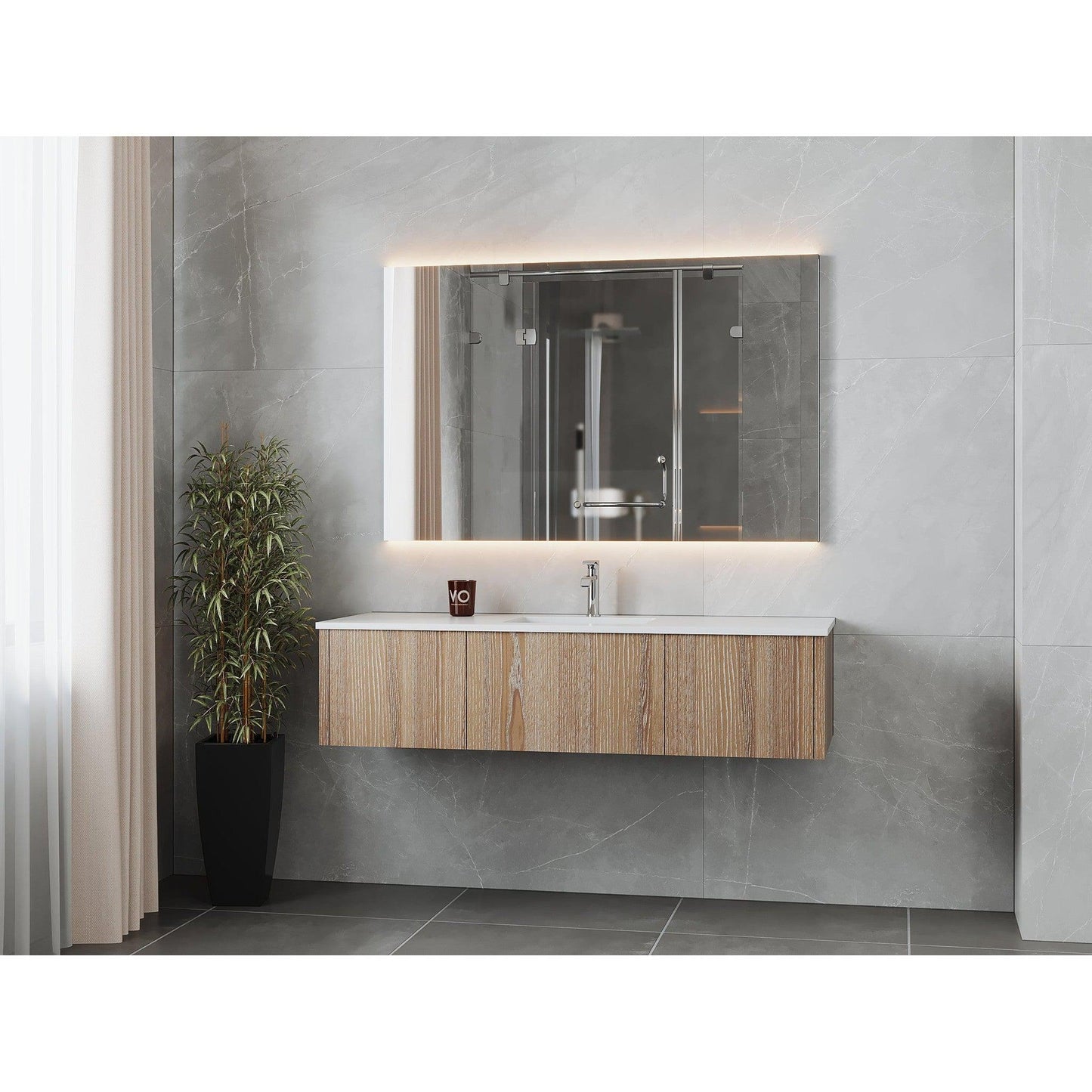 Laviva Legno 60" Weathered Gray Vanity Base and Matte White Solid Surface Countertop With Single Integrated Sink