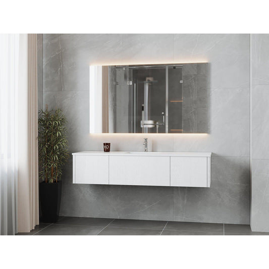 Laviva Legno 66" Alabaster White Vanity Base and Matte White Solid Surface Countertop With Integrated Sink
