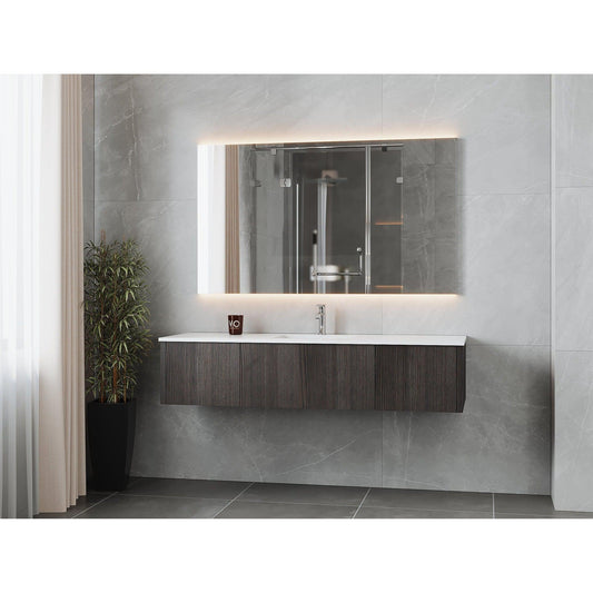 Laviva Legno 66" Carbon Oak Vanity Base and Matte White Solid Surface Countertop With Integrated Sink