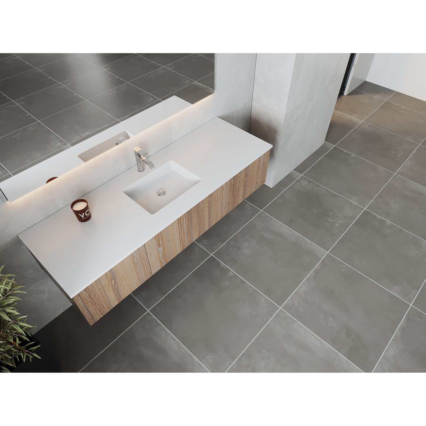 Laviva Legno 66" Weathered Gray Vanity Base and Matte White Solid Surface Countertop With Integrated Sink