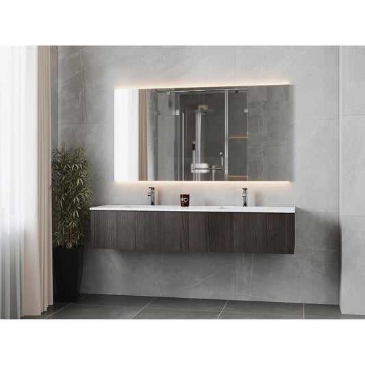 Laviva Legno 72" Carbon Oak Vanity Base and Matte White Solid Surface Countertop With Integrated Double Sink
