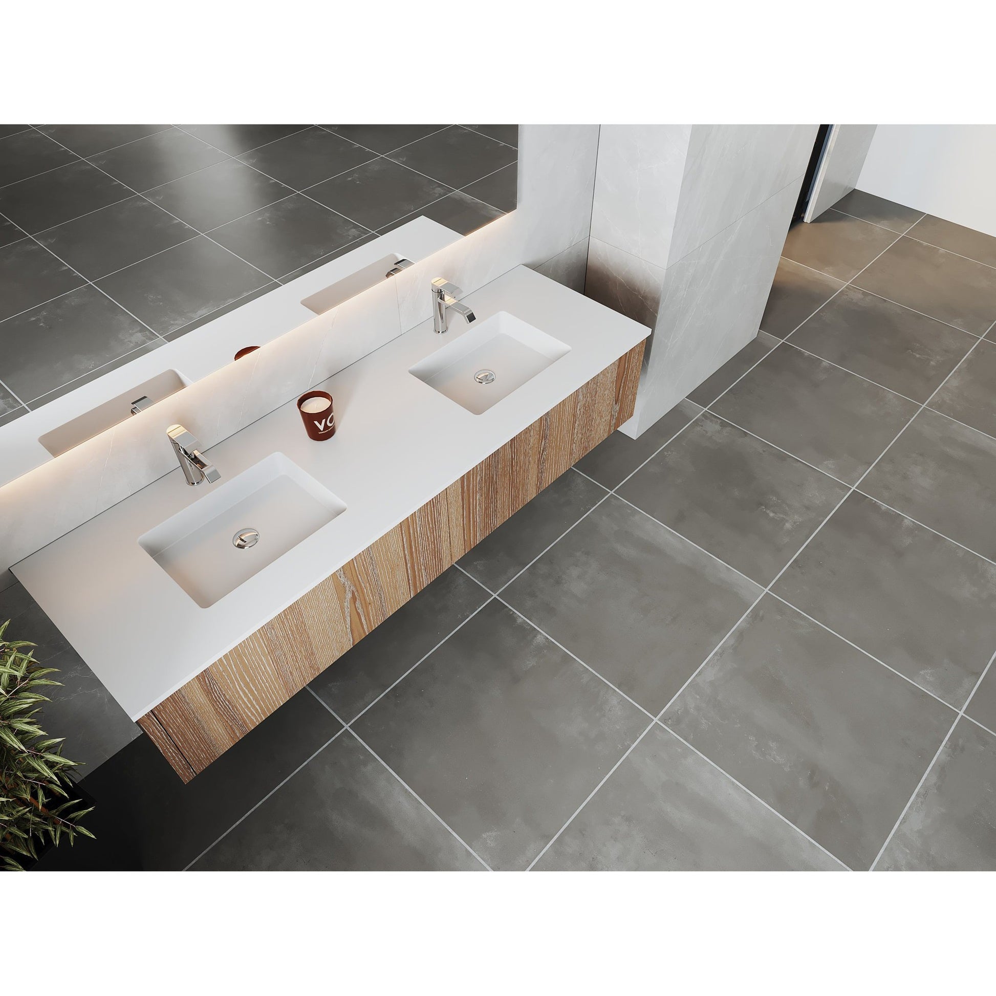 Laviva Legno 72" Weathered Gray Vanity Base and Matte White Solid Surface Countertop With Integrated Double Sink