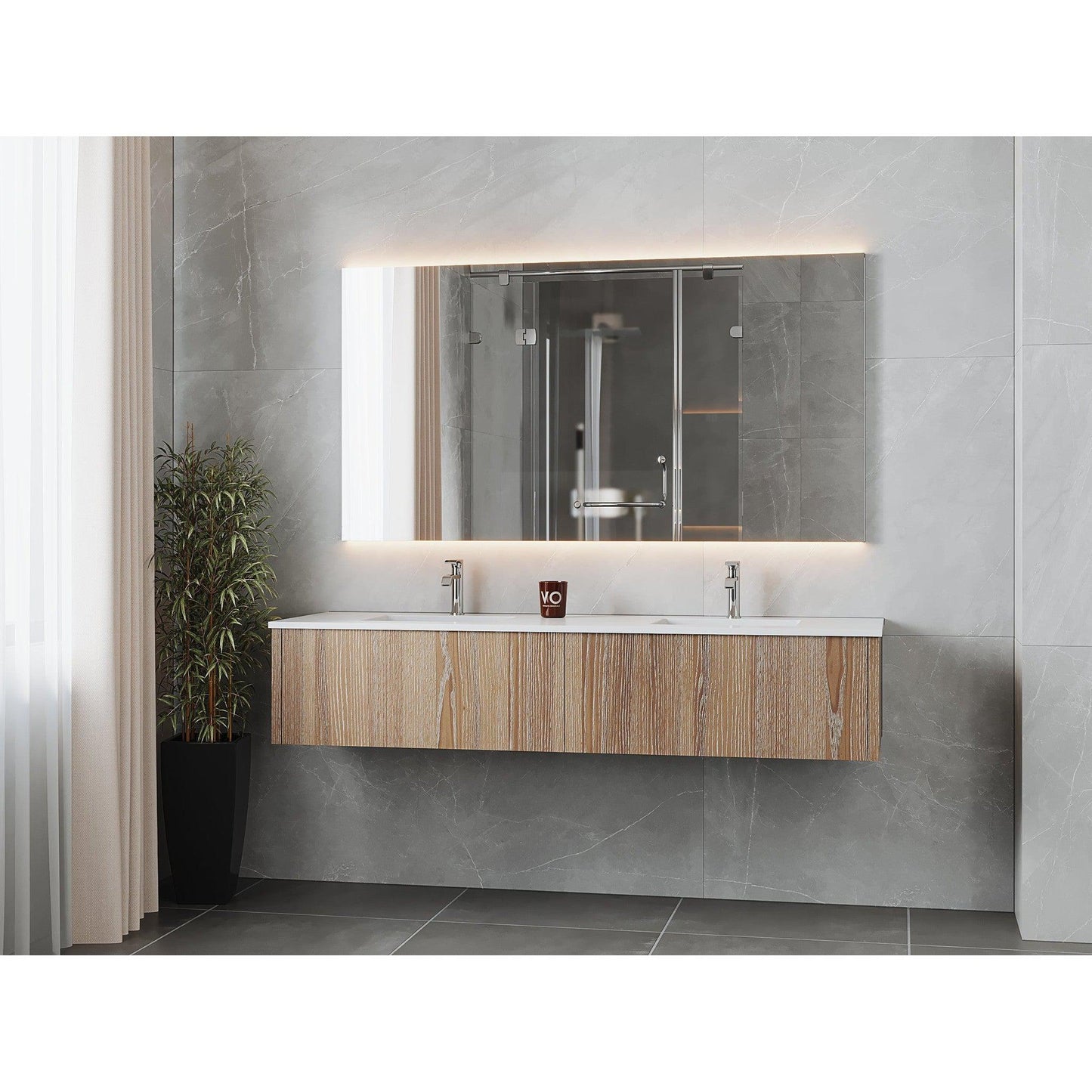 Laviva Legno 72" Weathered Gray Vanity Base and Matte White Solid Surface Countertop With Integrated Double Sink