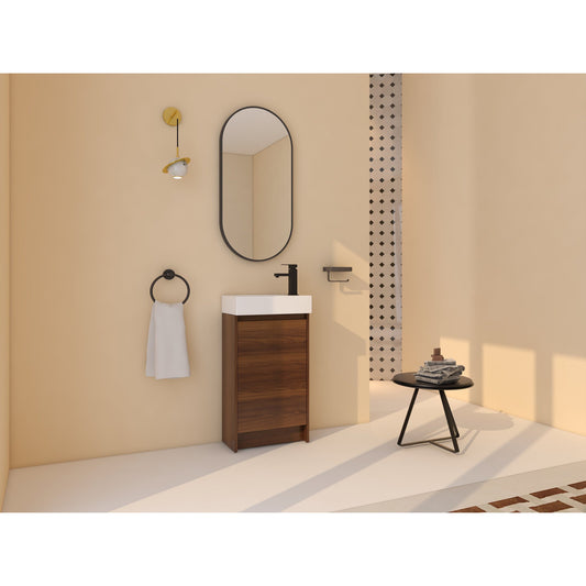 Legion Furniture 18" Brown Walnut Freestanding Vanity With White Ceramic Basin