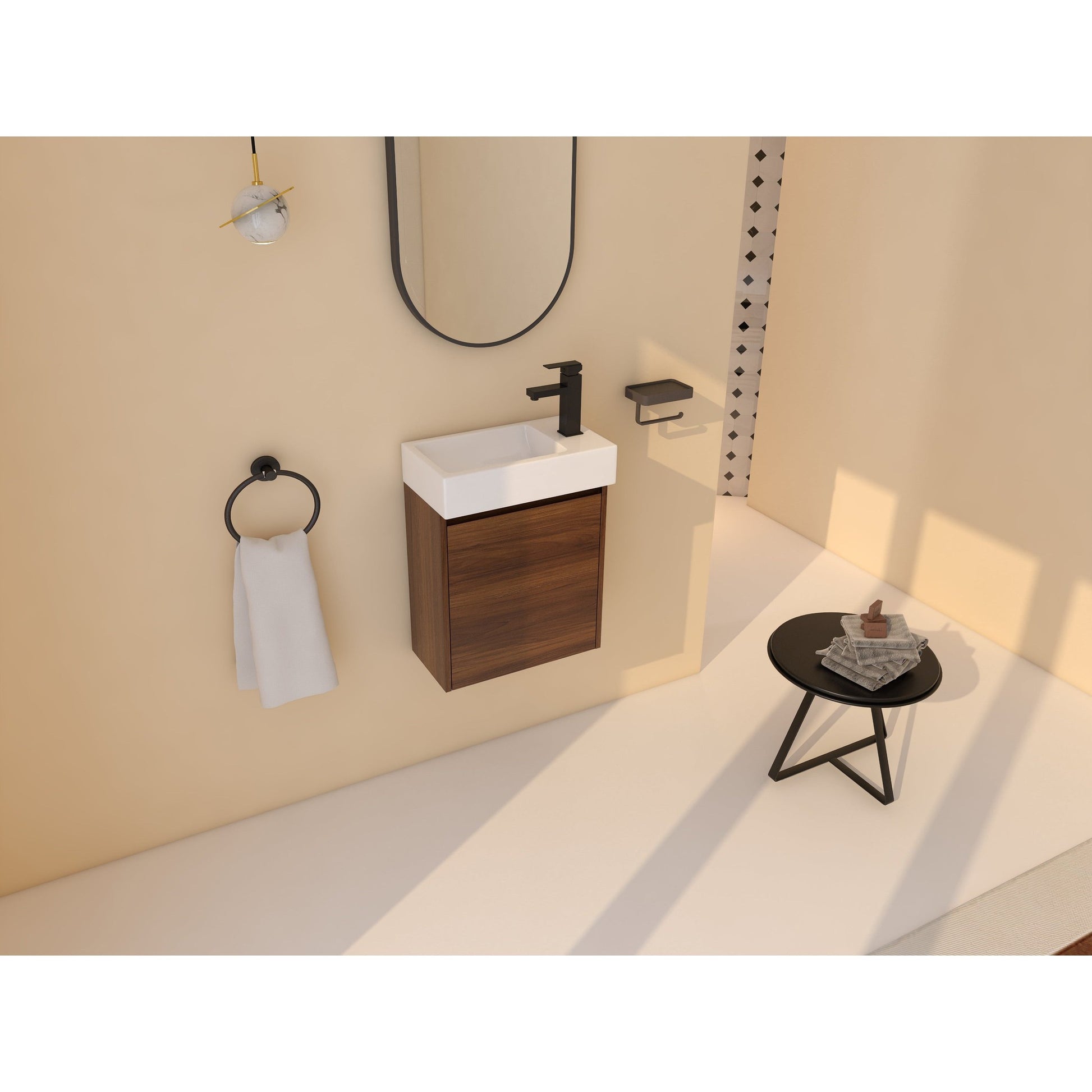 Legion Furniture 18" Brown Walnut Wall Mounted Vanity With White Ceramic Basin
