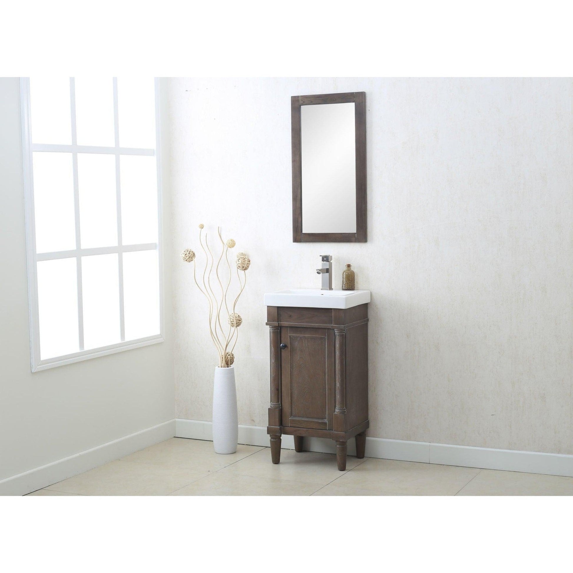 Legion Furniture 18" Weather Gray Freestanding Vanity With White Ceramic Top and Integrated Sink