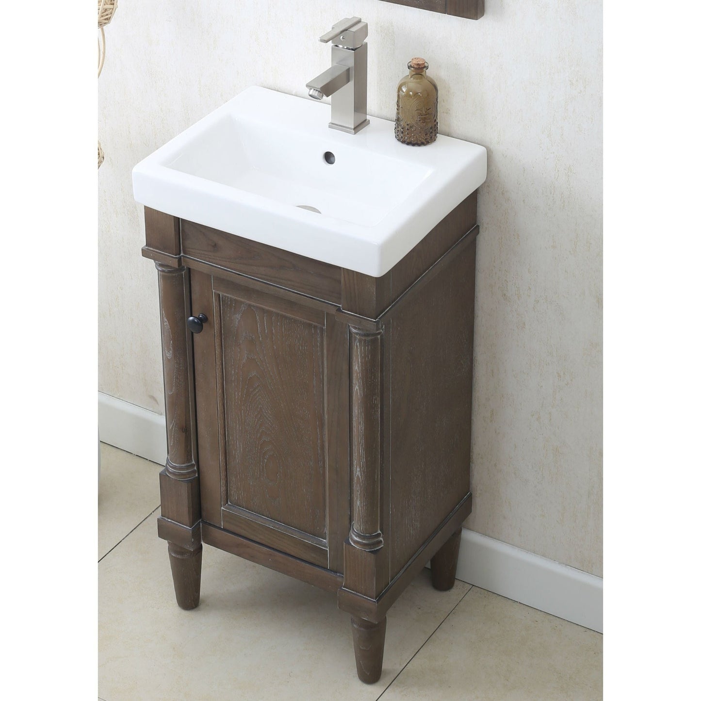 Legion Furniture 18" Weather Gray Freestanding Vanity With White Ceramic Top and Integrated Sink