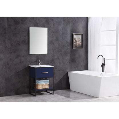 Legion Furniture 24" Blue Freestanding Black Metal Frame Vanity With Ceramic Top and Integrated Ceramic Sink