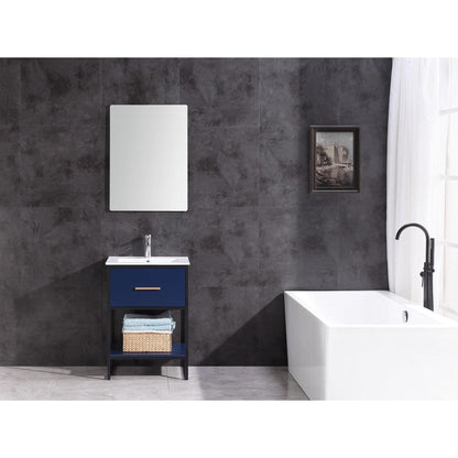 Legion Furniture 24" Blue Freestanding Black Metal Frame Vanity With Ceramic Top and Integrated Ceramic Sink