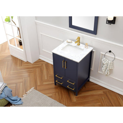Legion Furniture 24" Blue Freestanding Vanity With Carrara White Marble Top, Ceramic Sink and Mirror