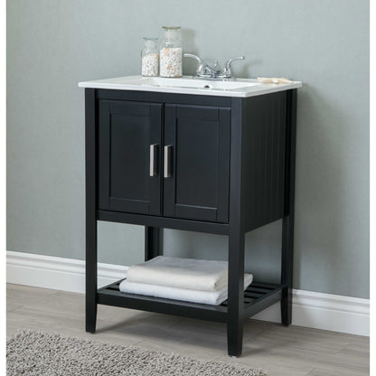 Legion Furniture 24" Espresso Freestanding Vanity With White Ceramic Top and Sink