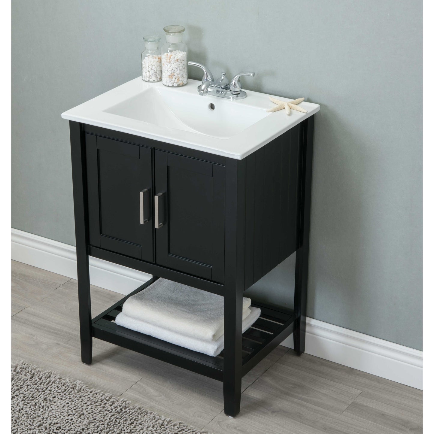 Legion Furniture 24" Espresso Freestanding Vanity With White Ceramic Top and Sink