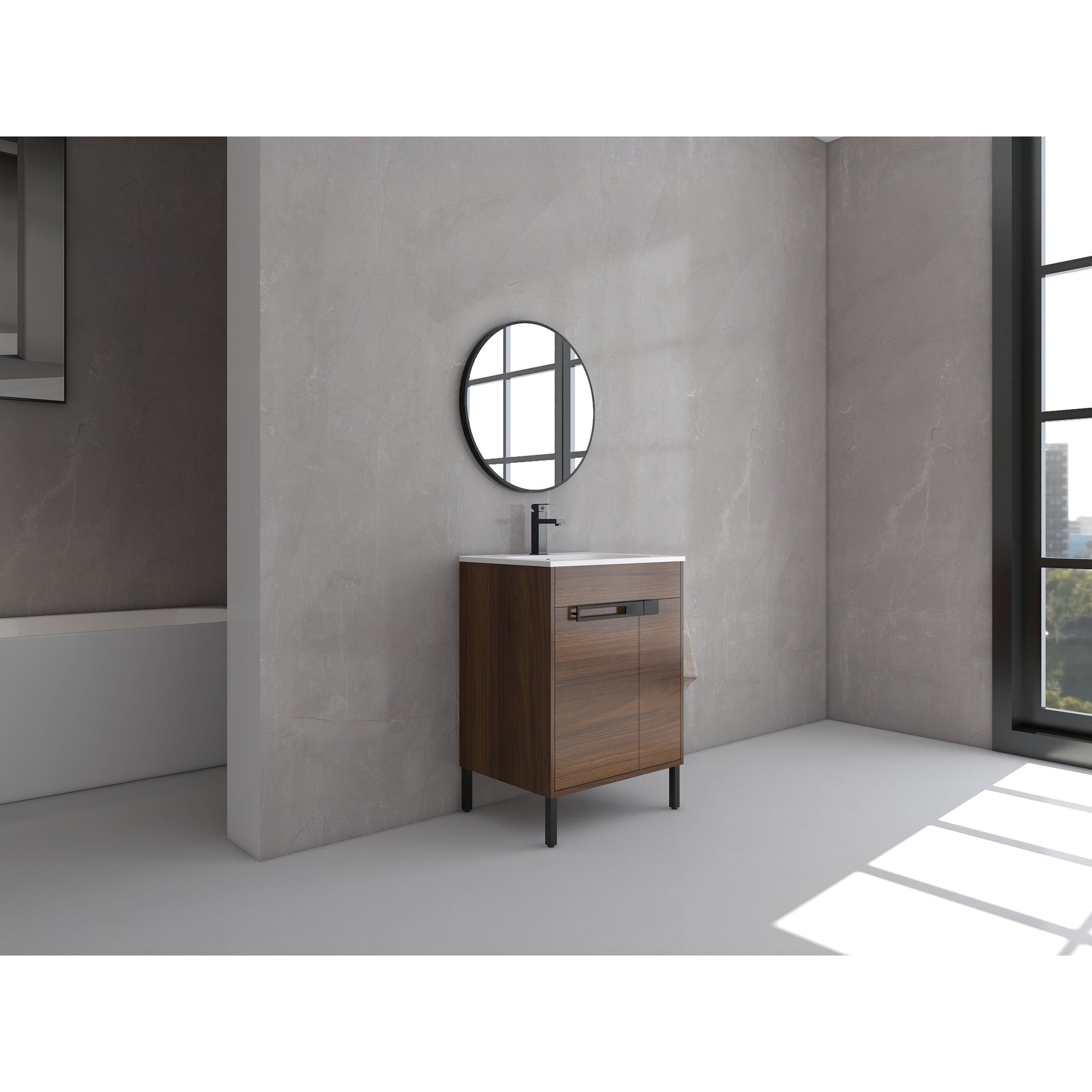 Legion Furniture 24" Natural Wood Freestanding Vanity With White SMC Basin
