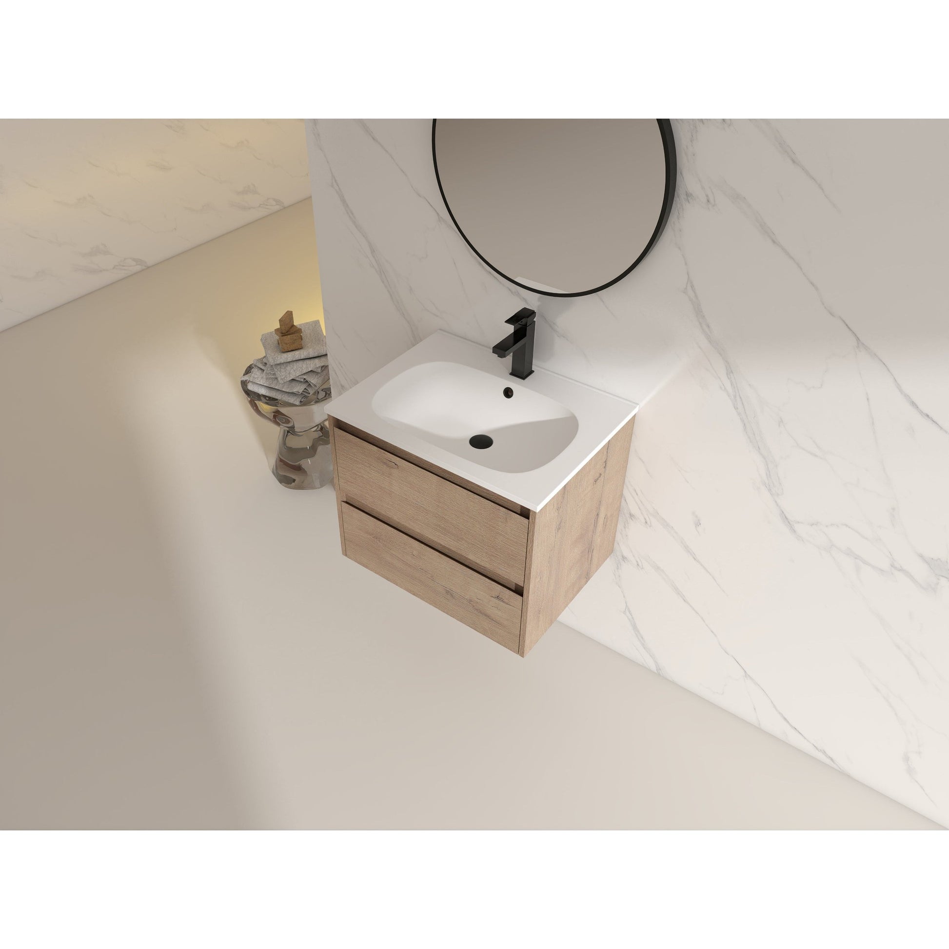 Legion Furniture 24" Natural Wood Wall Mounted Vanity With White SMC Basin