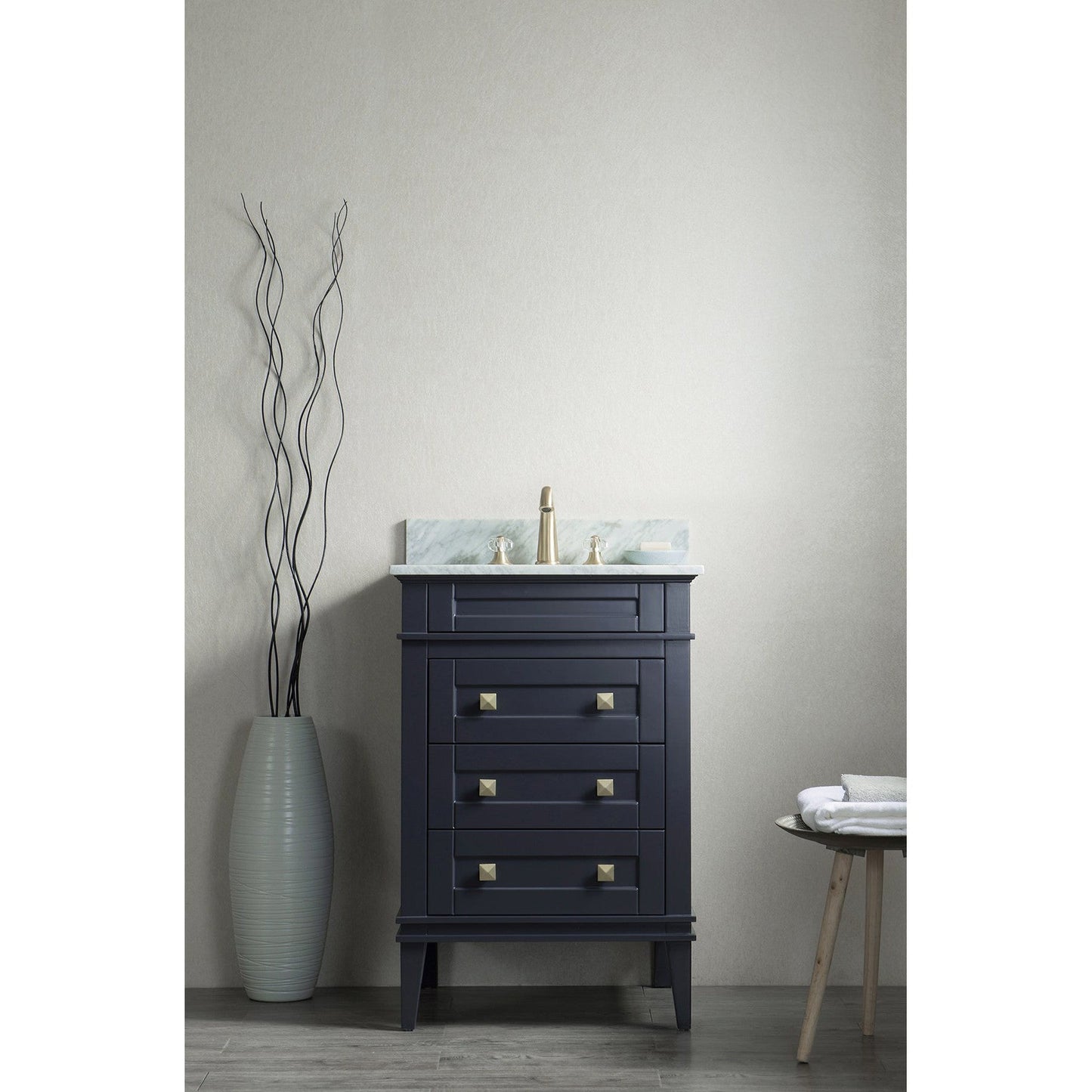 Legion Furniture 24" Navy Blue Freestanding Vanity With Carrara White Marble Top and White Ceramic Sink