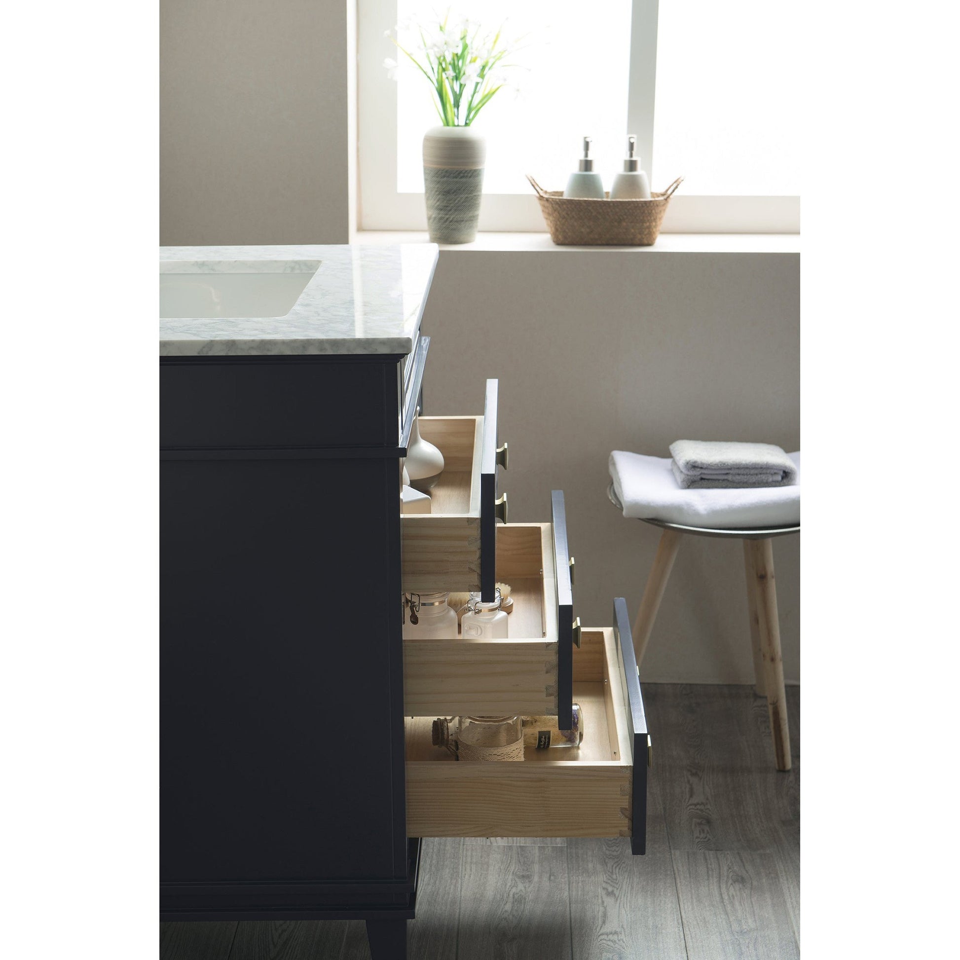 Legion Furniture 24" Navy Blue Freestanding Vanity With Carrara White Marble Top and White Ceramic Sink